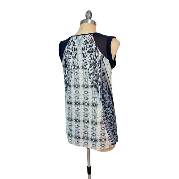 CAbi Mixed Print Tunic Top 253 Chiffon Summer Spring Blue Blouse Small - Picture 5 of 7